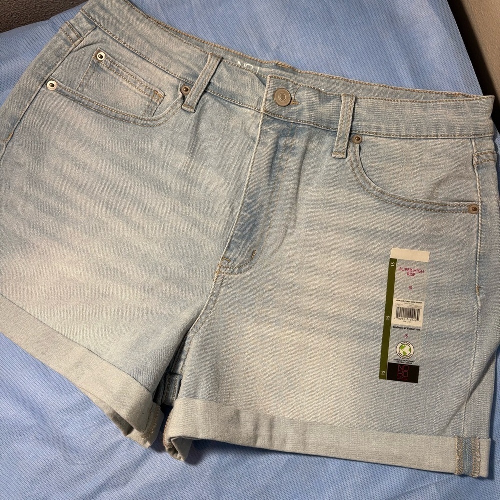 Blue Jean Shorts Light Wash Cuffed Hem super high rise mom - Picture 2 of 15